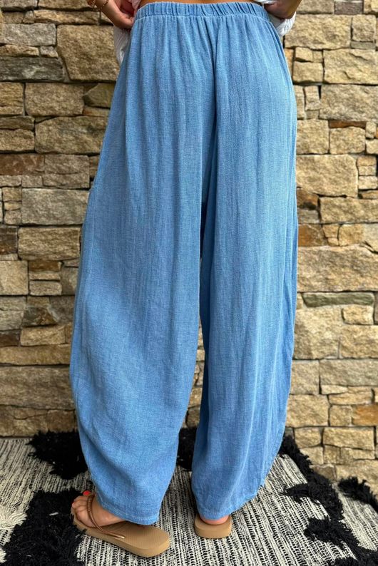 Lina Linen Blend Barrel Pant Washed Denim